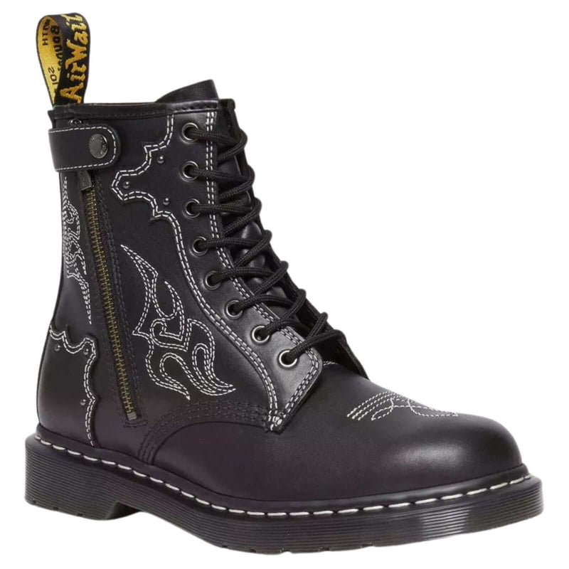 Dr. Martens 1460 Gothic Americana Leather Lace up 8 Eye Boots Wanama Black