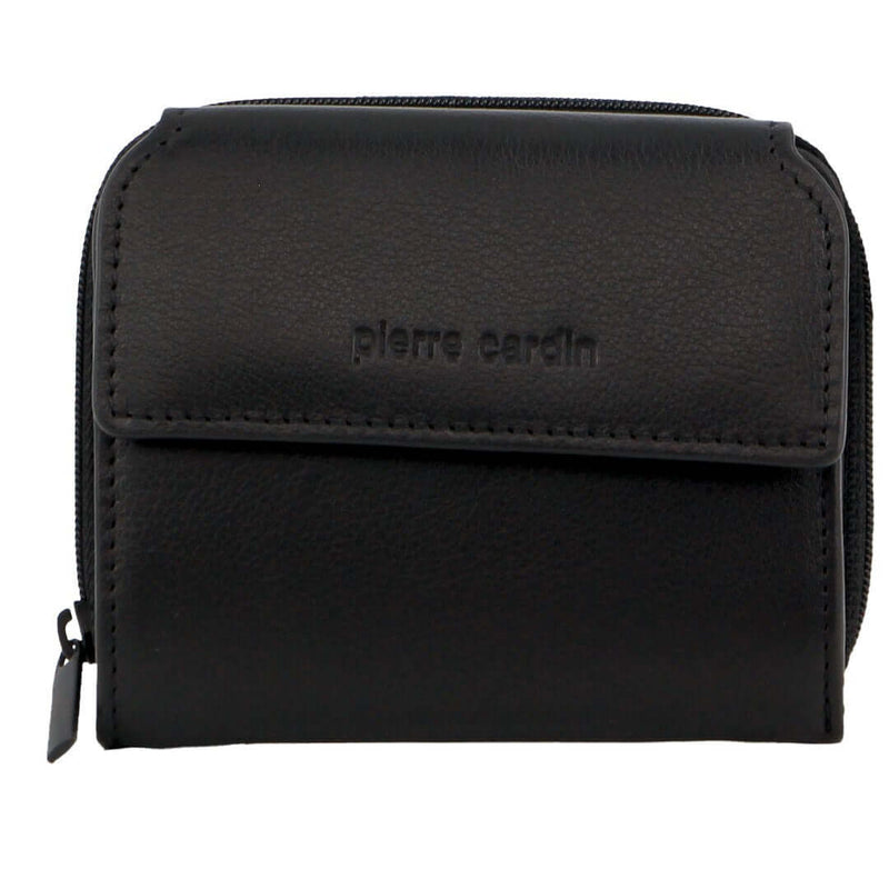 Load image into Gallery viewer, Pierre Cardin Leather Ladies Tri-Fold Tab Zip-Around Wallet - Black
