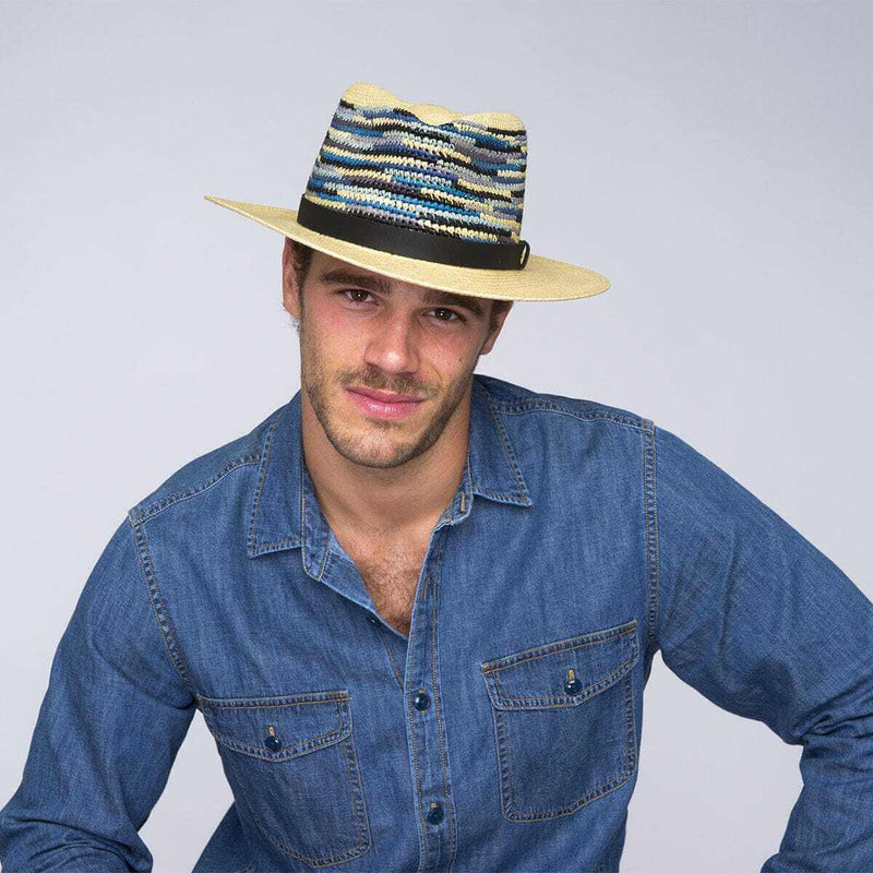 Load image into Gallery viewer, Bailey Mens Tasmin Straw Hat Panama Fedora Made in USA - Storm Multi
