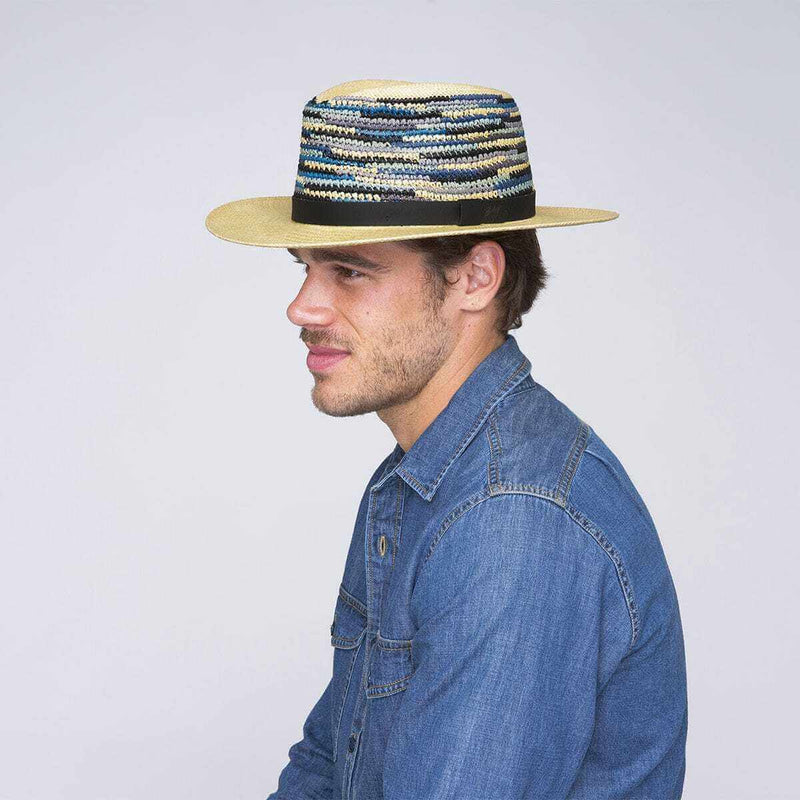 Load image into Gallery viewer, Bailey Mens Tasmin Straw Hat Panama Fedora Made in USA - Storm Multi
