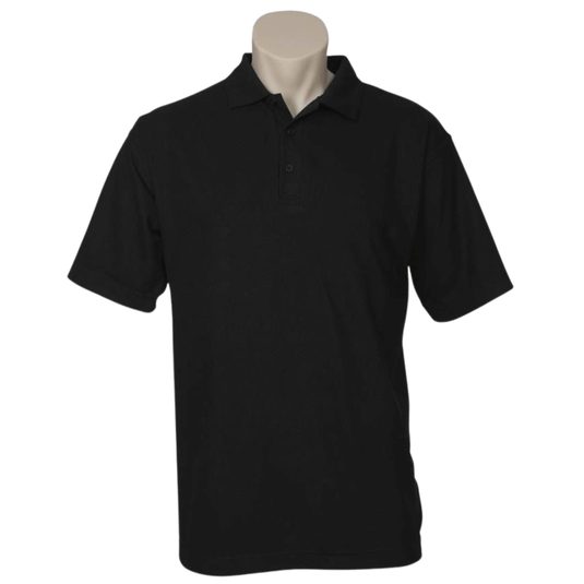 Mens Polo Top Shirt Plain Casual Short Sleeve Pique Knit Basic UPF Rated T-Shirt - Black