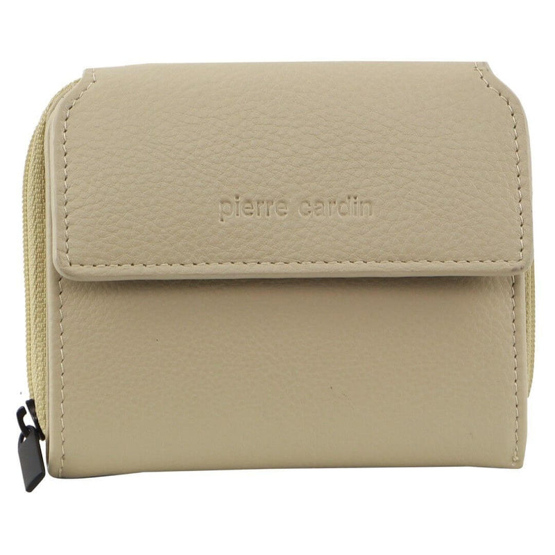 Load image into Gallery viewer, Pierre Cardin Leather Ladies Tri-Fold Tab Zip-Around Wallet - Cement
