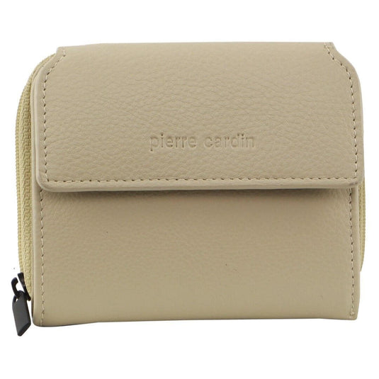 Pierre Cardin Leather Ladies Tri-Fold Tab Zip-Around Wallet - Cement