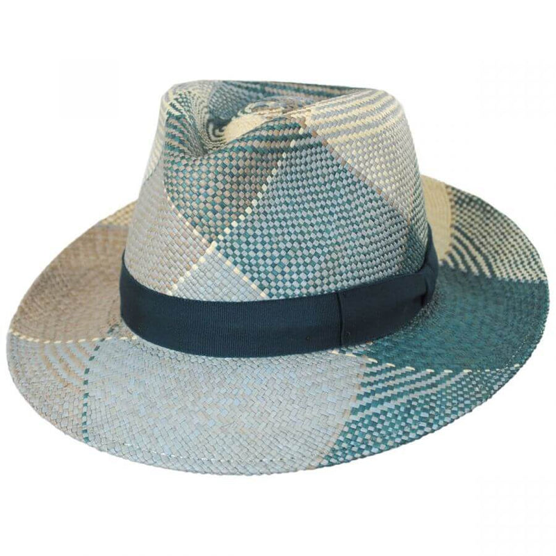 Load image into Gallery viewer, Bailey Mens Giger Straw Hat Trilby Fedora Made in USA - Blue Surf Plaid
