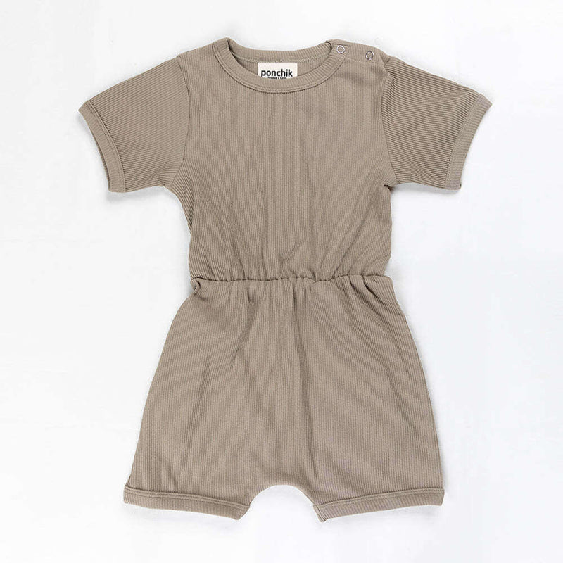 Load image into Gallery viewer, Ponchik Babies + Kids - Ribbed Cotton Romper - Artichoke Green
