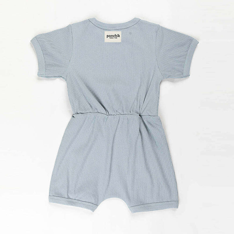 Load image into Gallery viewer, Ponchik Babies + Kids - Ribbed Cotton Romper - Capri Blue
