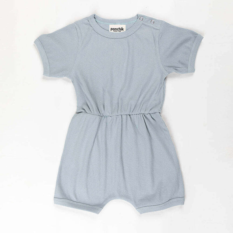 Load image into Gallery viewer, Ponchik Babies + Kids - Ribbed Cotton Romper - Capri Blue
