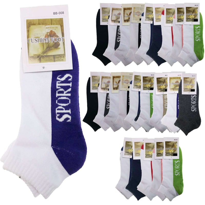 Load image into Gallery viewer, 24x COTTON ANKLE SOCKS Sport Cushion Foot Low Cut Running - Assorted Colours Bulk
