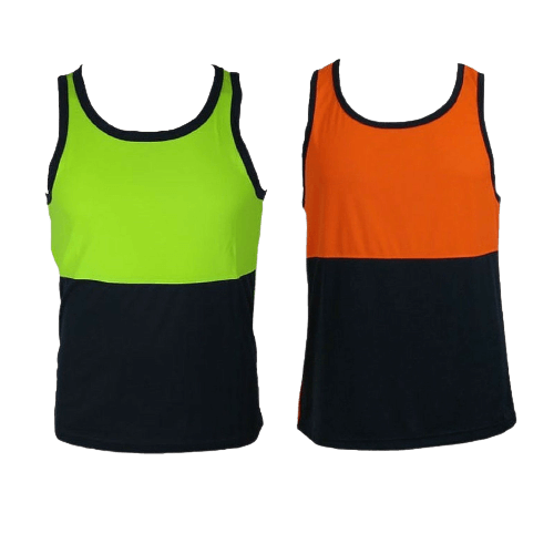 Hi Vis SINGLET Work Wear Safety Tank Top Fluro Micro Mesh UPF50+ High Visibility