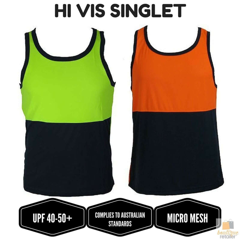 Load image into Gallery viewer, Hi Vis SINGLET Work Wear Safety Tank Top Fluro Micro Mesh UPF50+ High Visibility
