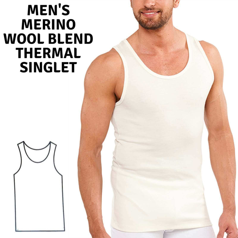 Load image into Gallery viewer, Mens THERMAL Merino Wool Blend Singlet - Natural

