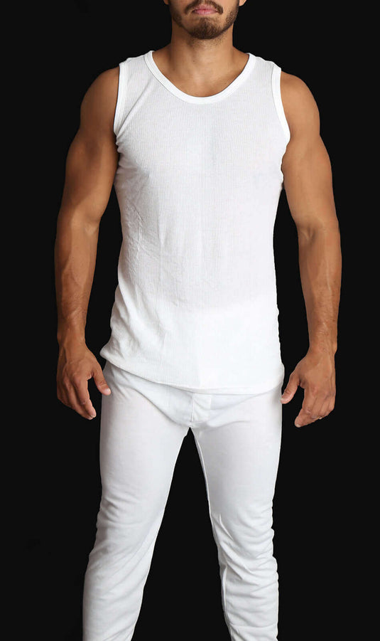 Mens THERMAL Merino Wool Blend Singlet - Natural