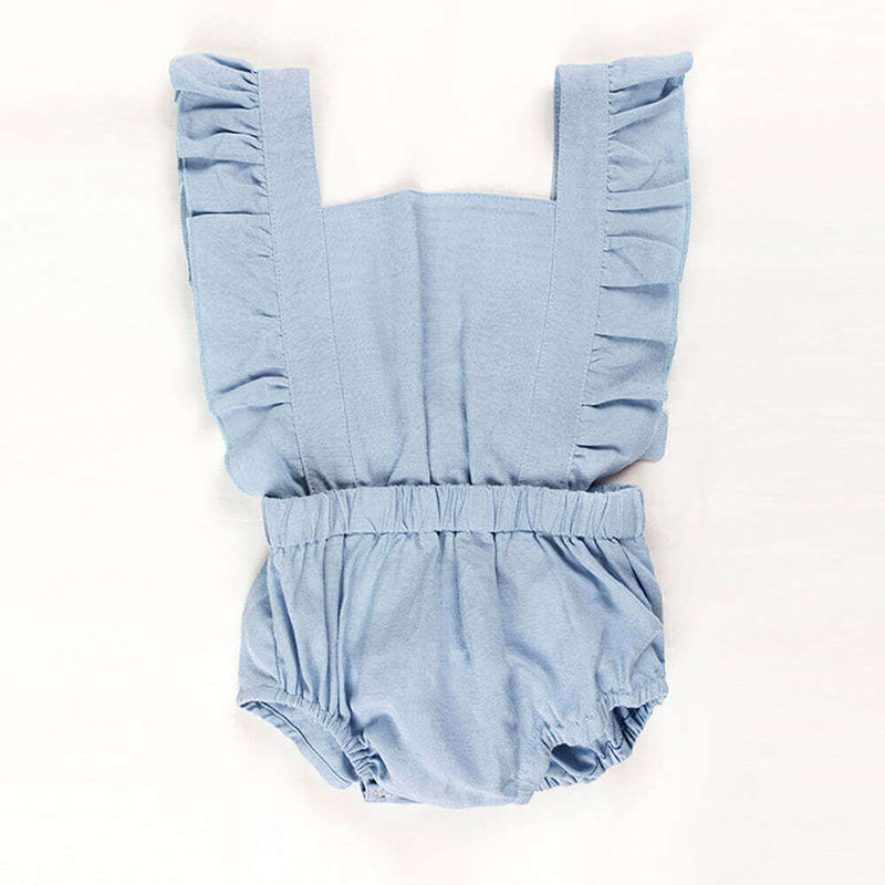 Load image into Gallery viewer, Ponchik Babies + Kids Ruffle Back Romper - Capri Blue
