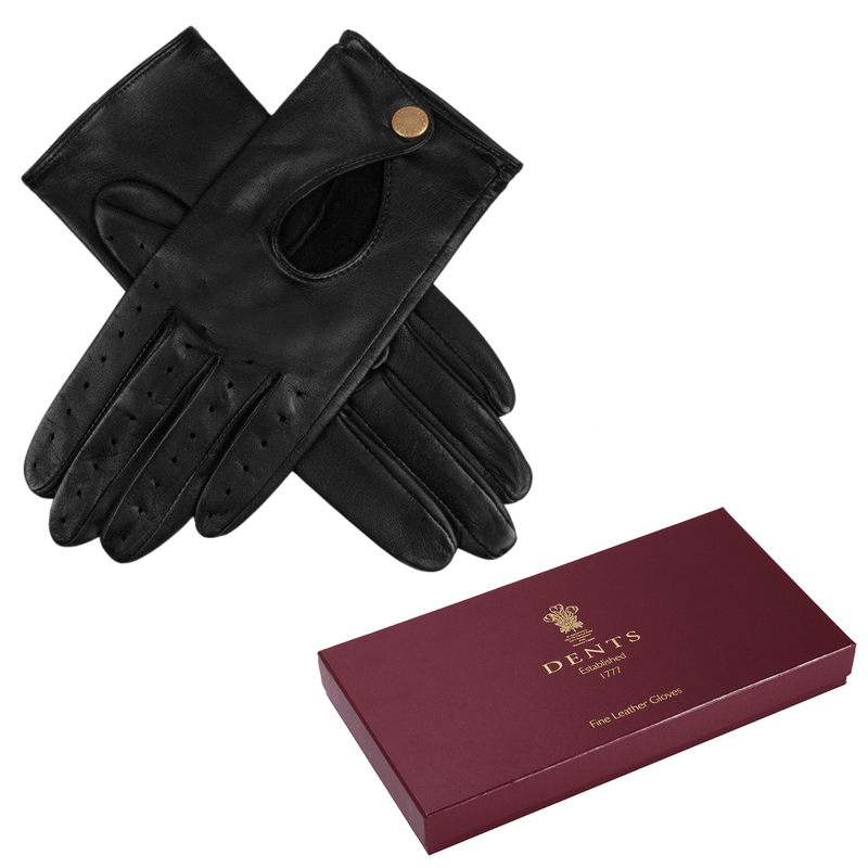 Load image into Gallery viewer, DENTS Womens Premium Kangaroo Leather Unlined Driving Gloves w/ Gift Box - Black
