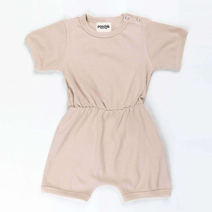 Ponchik Babies + Kids - Ribbed Cotton Romper - Sugar Cookie