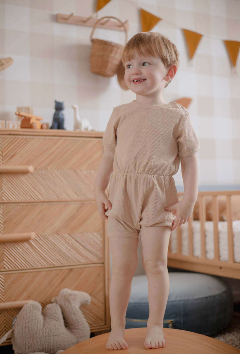 Load image into Gallery viewer, Ponchik Babies + Kids - Ribbed Cotton Romper - Sugar Cookie
