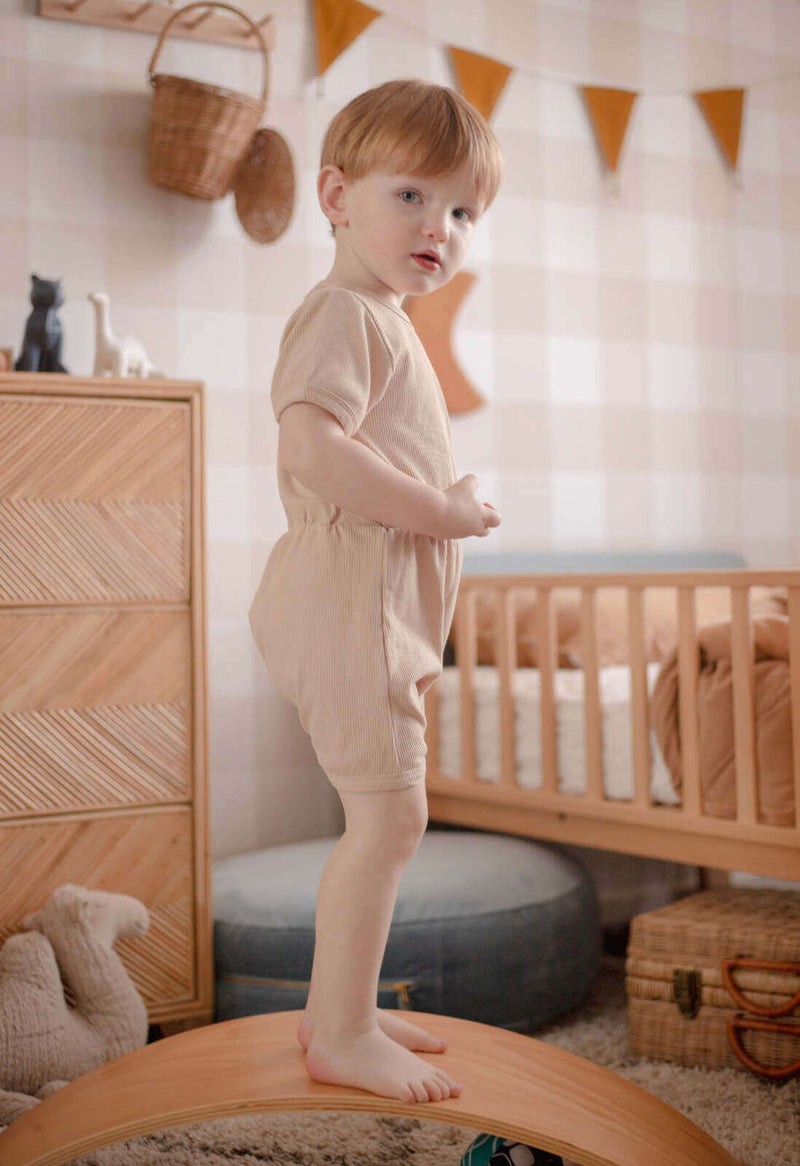 Load image into Gallery viewer, Ponchik Babies + Kids - Ribbed Cotton Romper - Sugar Cookie
