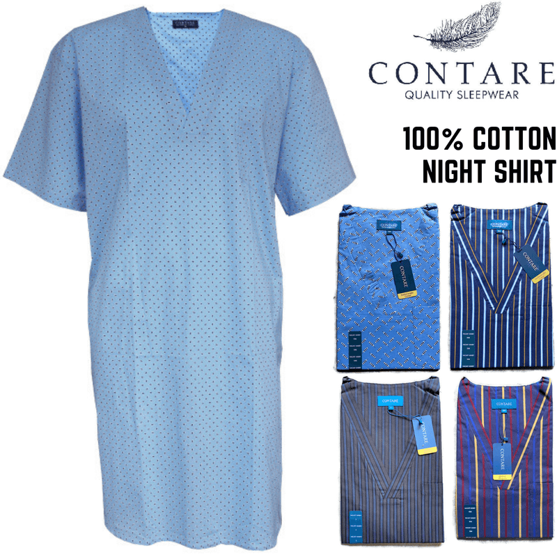 Load image into Gallery viewer, Contare V-Neck Mens Night Shirt 100% Cotton Pyjamas PJs Sleepwear Nightie Gown
