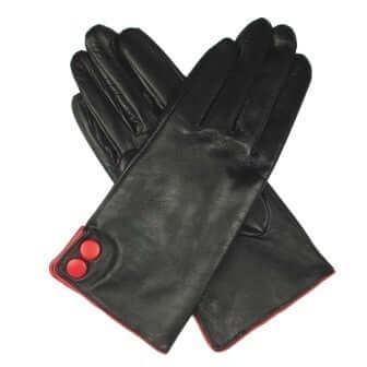 DENTS Kangaroo Leather Womens Gloves Silk Lining - Black/Red