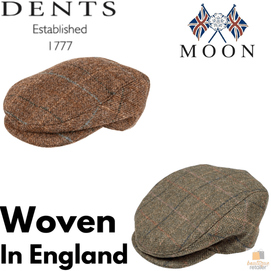 DENTS Abraham Moon Tweed Flat Cap Wool Ivy Hat Driving Cabbie Quilted 1-3038