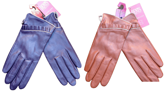 DENTS Ladies Sheepskin Lined Ruffle Piping Gloves Driving LL1017 Purple Cognac