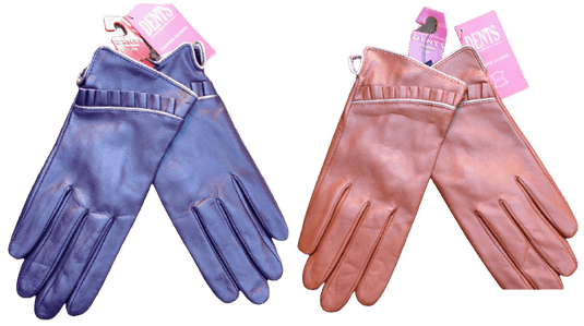 DENTS Ladies Sheepskin Lined Ruffle Piping Gloves Driving LL1017 Purple Cognac