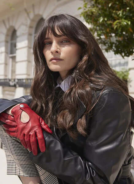 Load image into Gallery viewer, Dents Thruxton Womens Single Point Long Leather Gloves - Berry
