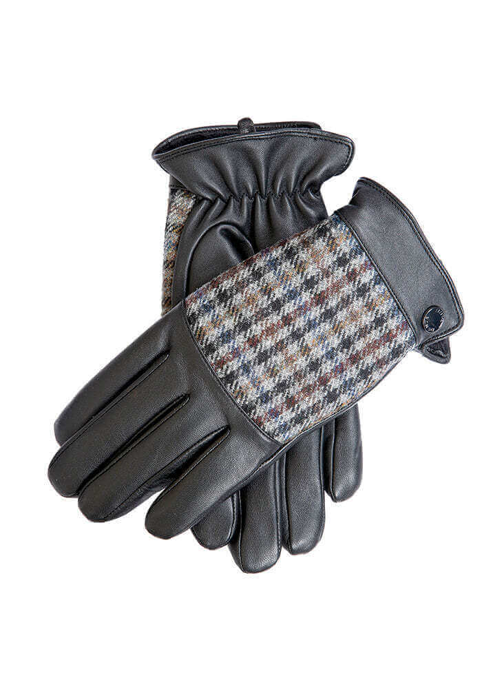 Load image into Gallery viewer, Dents Mens Faux Fur Lined Abraham Moon Dogtooth &amp; Leather Gloves - Black/Slate
