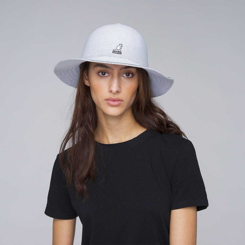 Load image into Gallery viewer, Kangol Womens Tropic Wide Brim Stripe Casual Lightweight Bucket Hat - White
