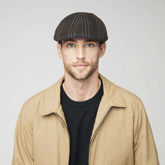 Bailey Mens Tress Pub Cap Flat Hat Fit for Autumn/Winter Season - Brown Stripe