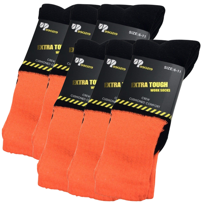 6x Pairs HI VIS SOCKS Workwear Work Safety Tradie High Visibility Fluro - Orange