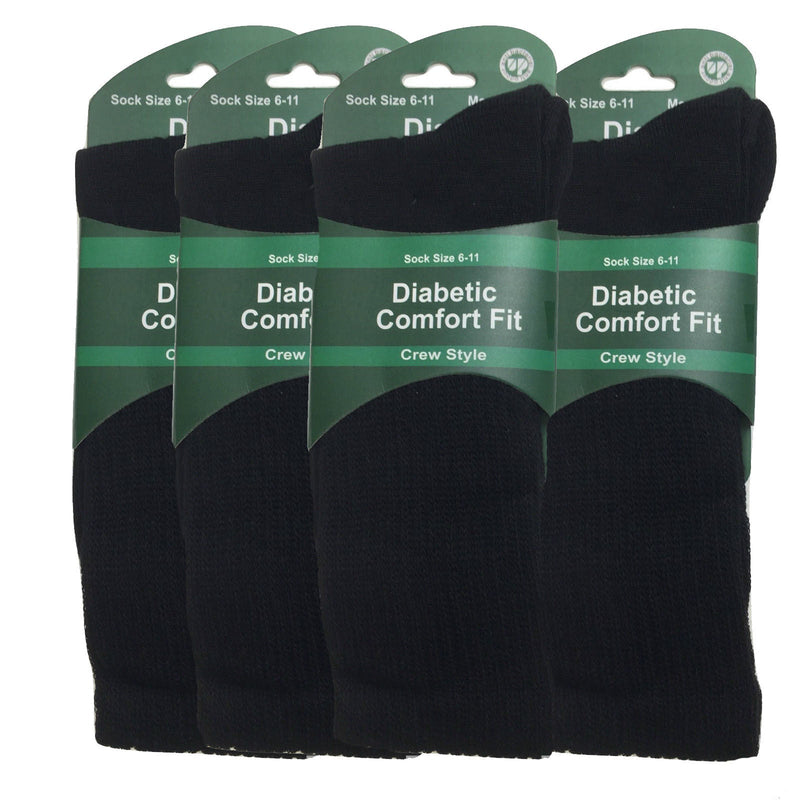 Load image into Gallery viewer, 4 Pairs DIABETIC BAMBOO Socks Work Socks Medical Loose Top Crew Cushion BLACK
