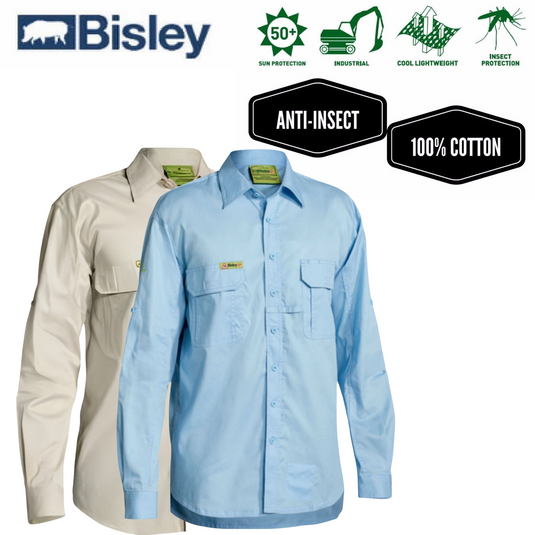 BISLEY Insect Protection Fishing Shirt Long Sleeve Casual Business Work Cotton