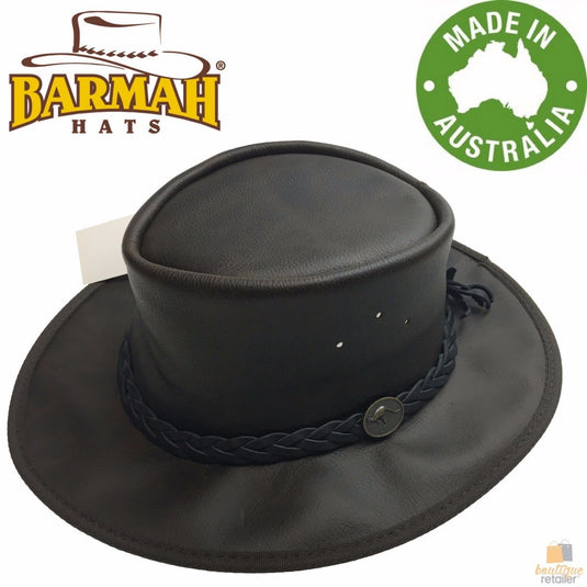 BARMAH Squashy Oiled Cattle Hide Leather Hat Outback Brim Foldable BOMBER