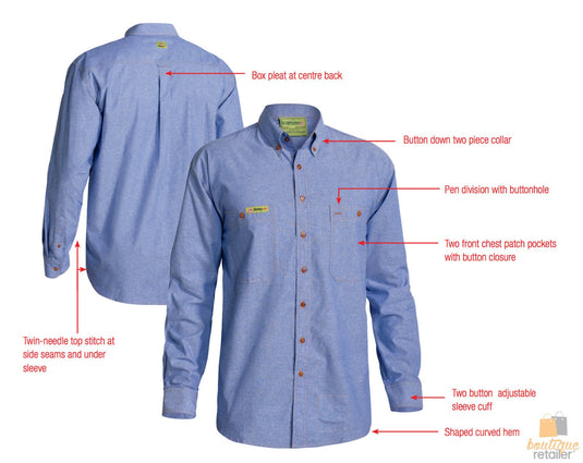 BISLEY Insect Protection Repellent Long Sleeve Casual Shirt Fishing Camping - Blue