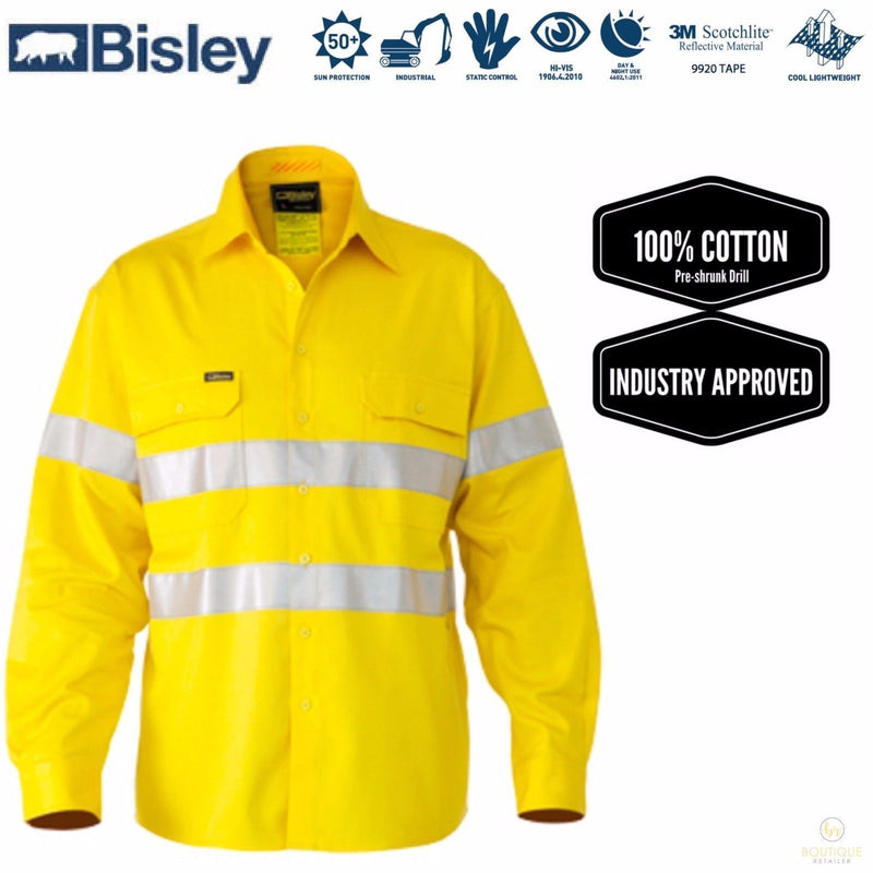 Load image into Gallery viewer, BISLEY 3M Taped Hi Vis Cool Vent Long Sleeve Industrial Shirt Workwear Cotton
