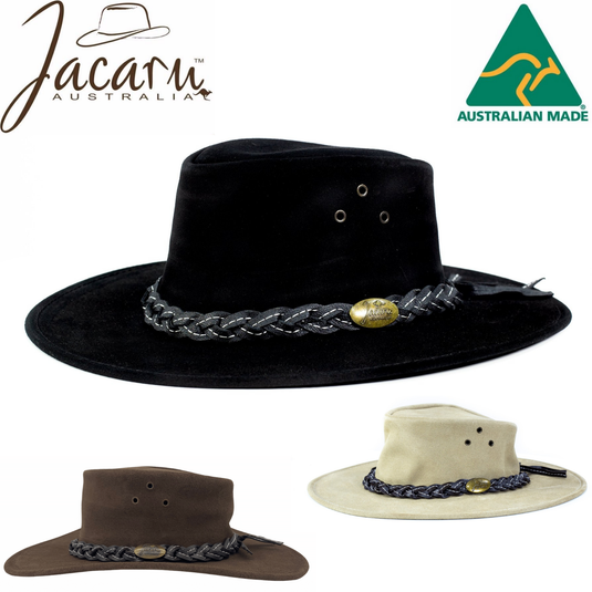 JACARU Wallaroo Suede Leather Hat UV Protection Water Resistant Wide Brim 1007