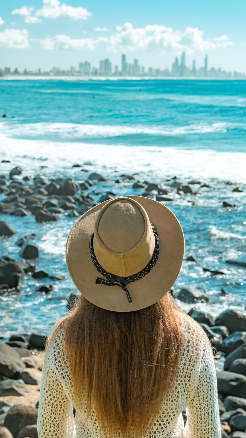 Load image into Gallery viewer, JACARU Wallaroo Suede Leather Hat UV Protection Water Resistant Wide Brim 1007
