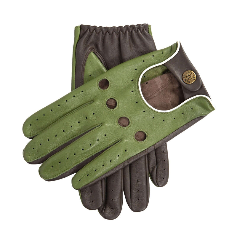 Load image into Gallery viewer, Dents Mens Touchscreen Three Colour Leather Driving Gloves - Lincoln Green/Brown/White
