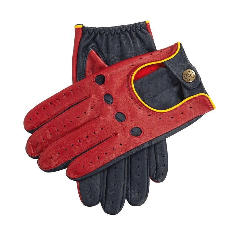 Load image into Gallery viewer, Dents Mens Touchscreen Three Colour Leather Driving Gloves - Berry/Navy/Yellow
