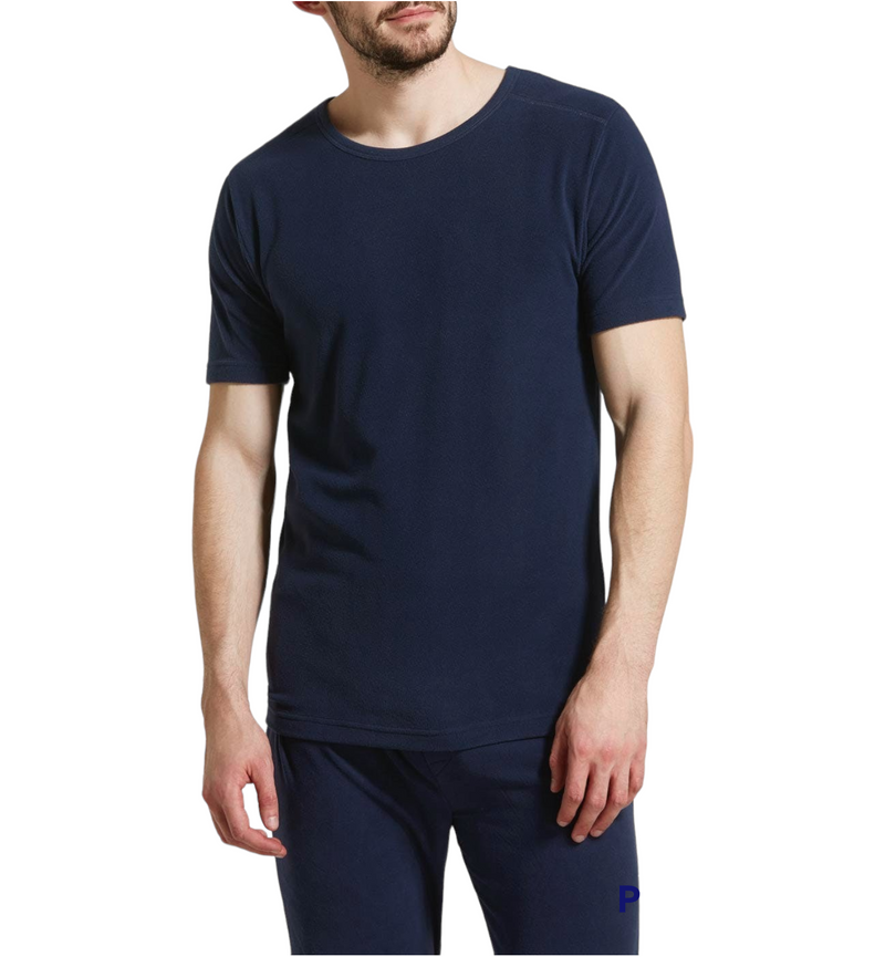 Load image into Gallery viewer, Mens Thermal Short Sleeve Top Microfleece Baselayer Underwear T Shirt - Navy
