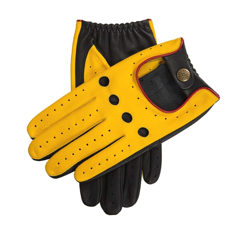 Load image into Gallery viewer, Dents Mens Touchscreen Three Colour Leather Driving Gloves - Yellow/Black/Red
