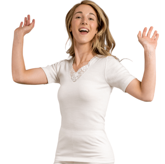 Ladies Short Sleeve Thermal Top – White | Thermo Fleece®