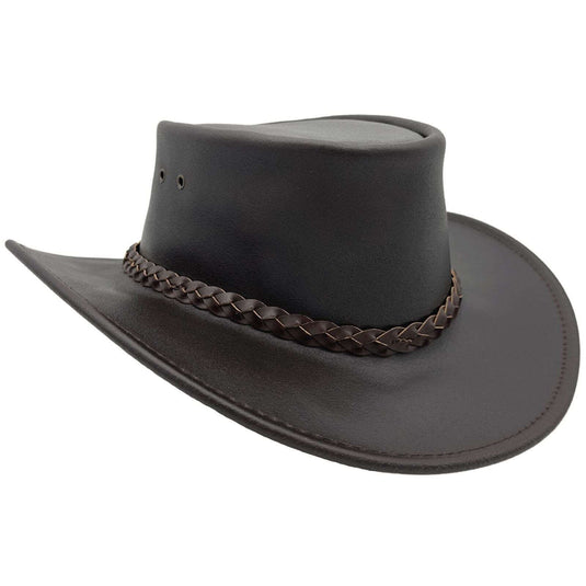 Jacaru Swagman Leather Outback Hat Wide Brim - Brown