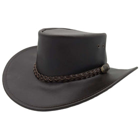 Jacaru Swagman Leather Outback Hat Wide Brim - Brown