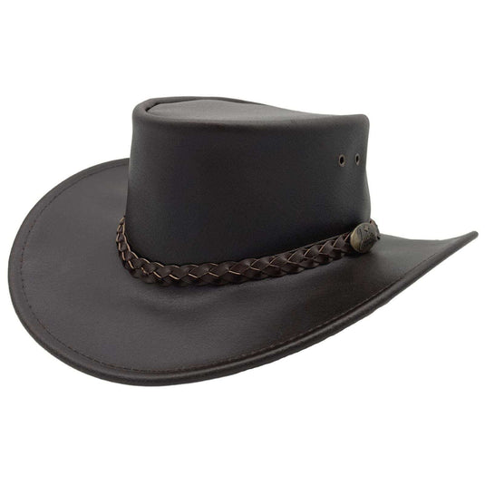 Jacaru Swagman Leather Outback Hat Wide Brim - Brown | Adventureco