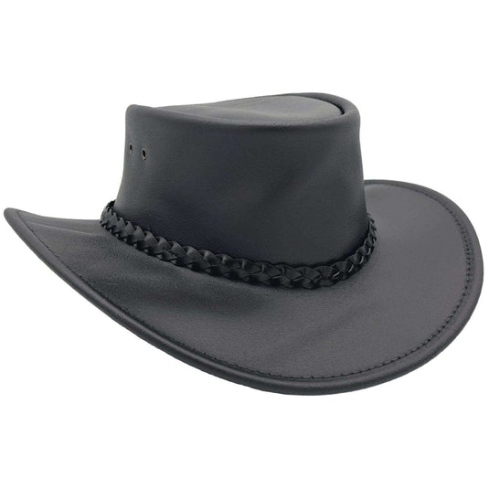 Jacaru Swagman Leather Outback Hat Wide Brim - Black