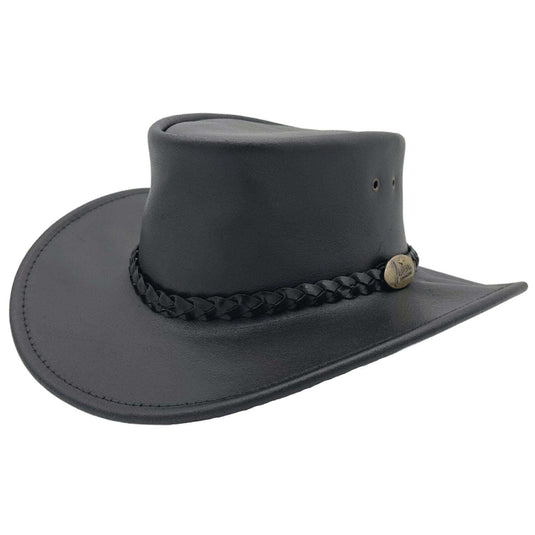 Jacaru Swagman Leather Outback Hat Wide Brim - Black