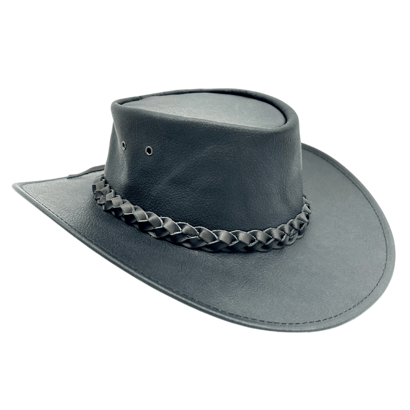 Load image into Gallery viewer, Jacaru Kangaroo Leather Outback Hat Wide Brim - Black | Adventureco
