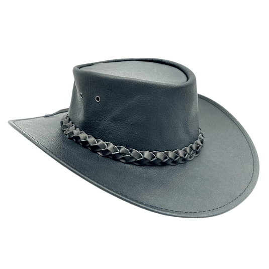 Jacaru Kangaroo Leather Outback Hat Wide Brim - Black
